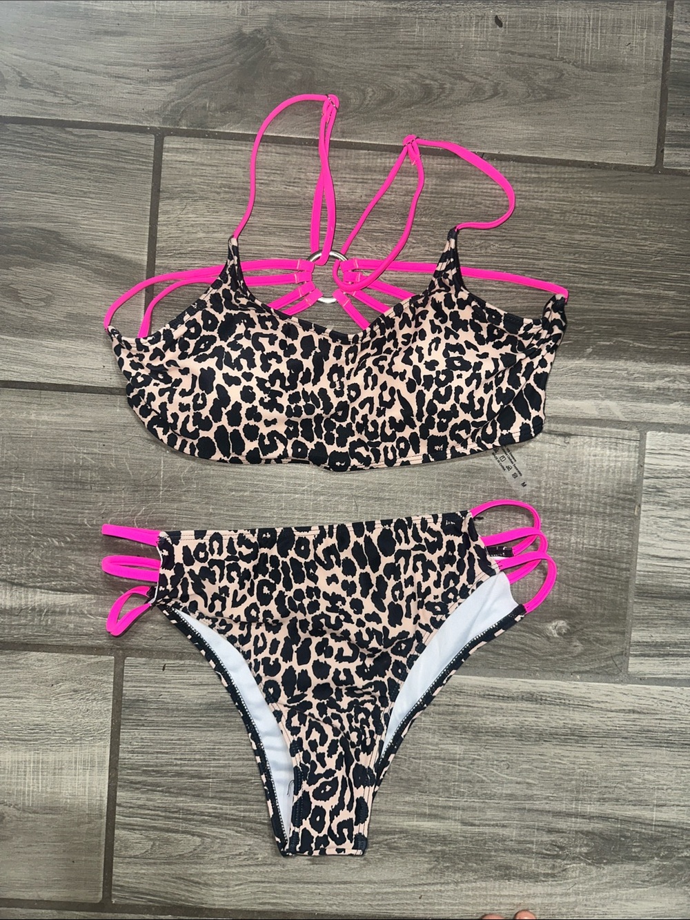 Leopard Print Bikini with Hot Pink Straps